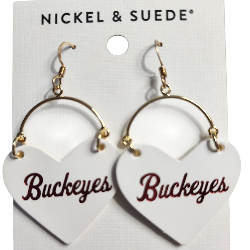 Nickel & Suede Buckeyes Heart Earrings